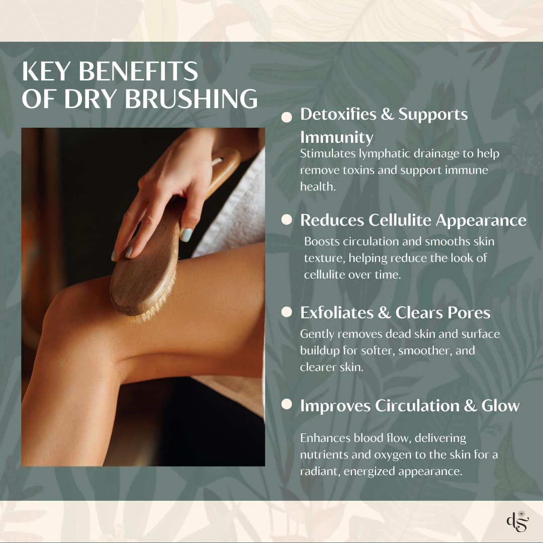 Dry Brush for body with Natural Boar Bristle & Bamboo Handle. Dry Body Brush for Lymphatic Drainage, Cellulite, Dead Skin. For Circulation & Smooth Beauty and Personal Care DeSelva