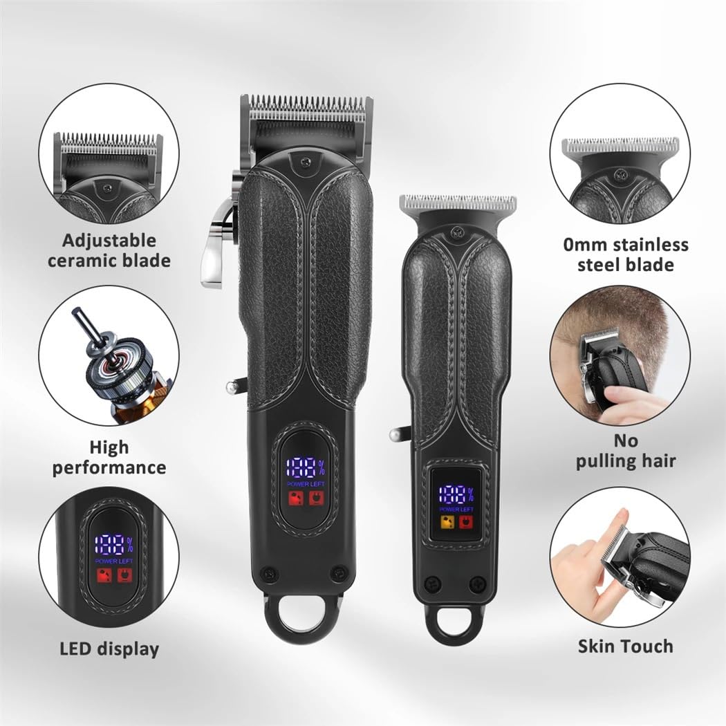 GLESVOWIO Hair Clippers for Men 2 PCS Professional Hair Clipper Set Rechargeable Hair Trimmer with LCD Digital Barber Hair Cutting Machine Display Beauty and Personal Care GLESVOWIO