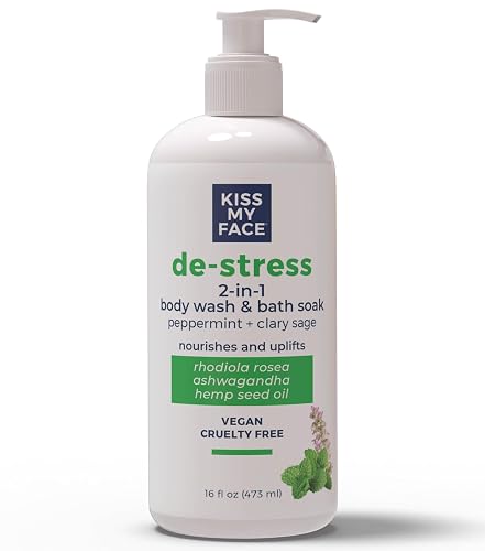 Kiss My Face De-Stress 2-in-1 Body Wash & Bath Soak - Peppermint + Clary Sage - Botanical Blend - Vegan and Cruelty Free - With added Rhodiola Rosea Beauty & Personal Care Kiss My Face