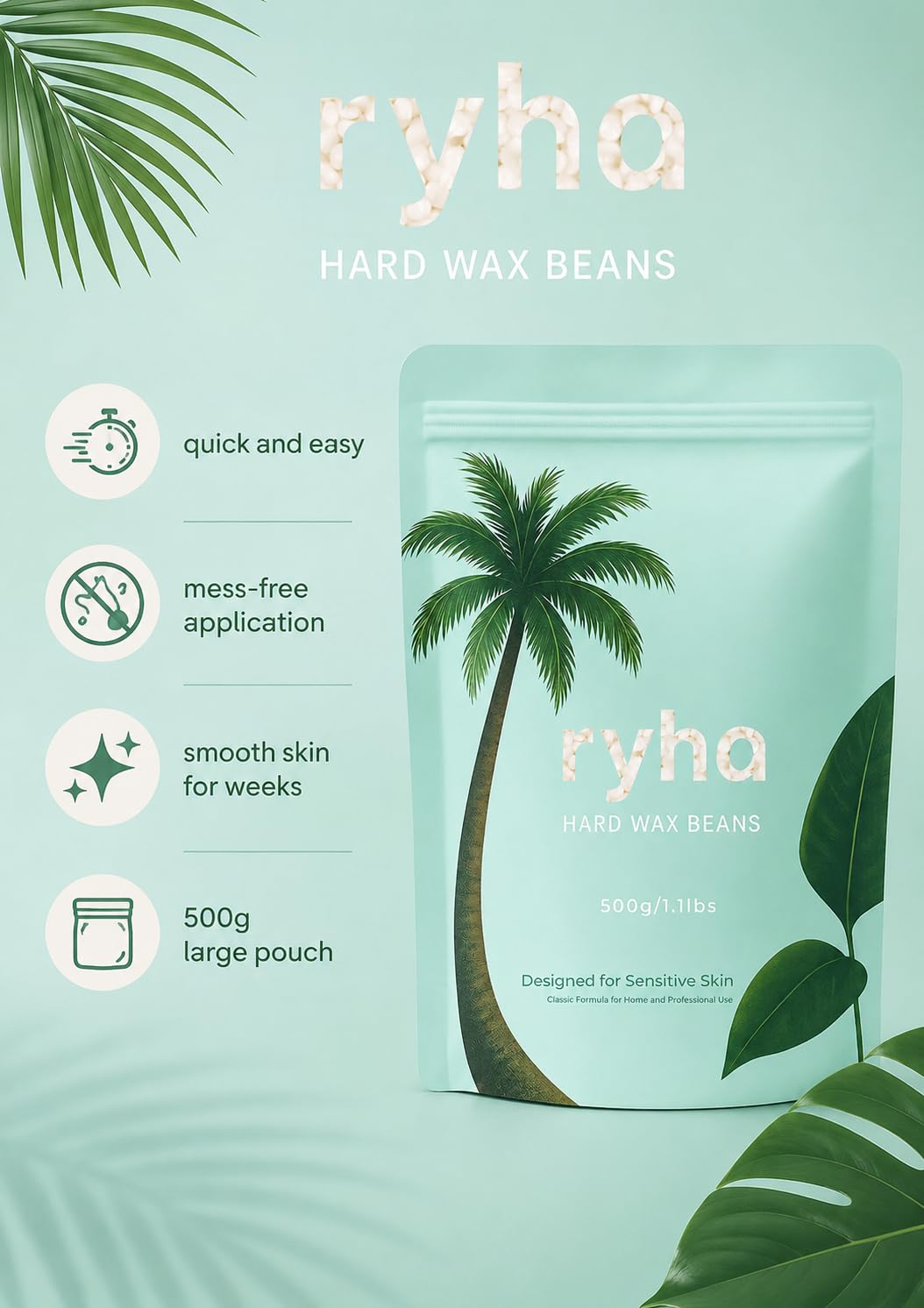 ryha Hard Wax Beads, 1.1lb, Pink Rose, For Sensitive Skin, Ideal for Body, Arms, legs, Face and Bikini, Refill Wax Beads for for Wax Warmer, At Home Beauty and Personal Care ryha