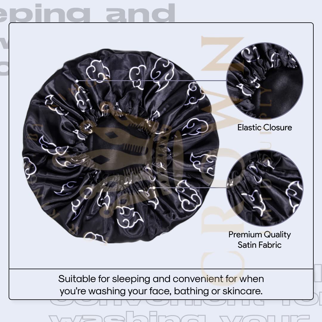 Large Silky Design Anime Bonnet with Elastic Soft Band Adjustable for Women and Men, Comfortable Satin Fabric, BlackcloudB Beauty and Personal Care FOR KINGS. BY KINGS CROWN LMTD SUPPLY
