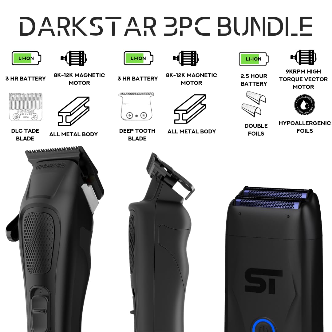Supreme Trimmer Darkstar 82 Metal Body Clipper, Trimmer & Darkstar Foil Shaver Set with Magnetic Vector Motor - 180 Min Run Time, 9100 RPM Beauty and Personal Care Supreme Trimmer
