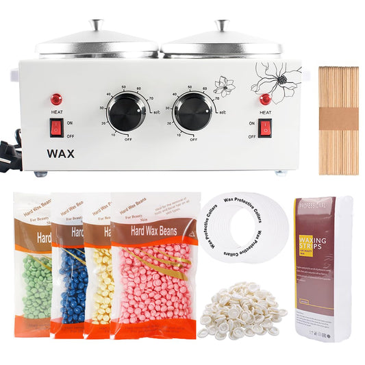 iMeshbean Double Wax Warmer Heater Hair Removal Waxing Kit Hot Paraffin Skin Care Machine SPA Tool Kit with 400g Tea Tree Hard Wax Beans Beauty and Personal Care iMeshbean
