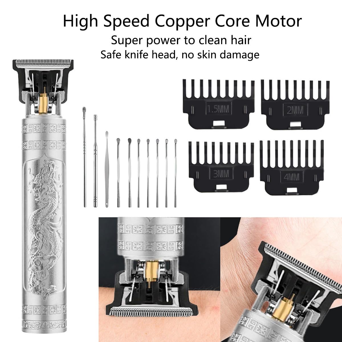 YIPINER Cordless Hair Clippers for Men, 5.7" Travel Small Classical Sculpting Styling Rechargeable Hair Remover With 10 Pieces Earpick (Silver) Beauty and Personal Care YIPINER
