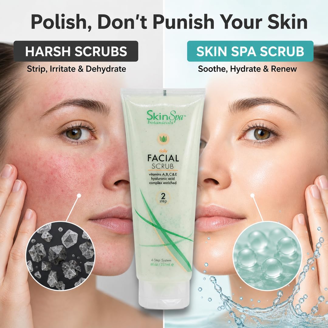 SKIN SPA Exfoliating Face Scrub - Pumice, Hyaluronic Acid, Retinol & Aloe Vera | 3-in-1 Cleanser, Exfoliant & Treatment for All Skin Types | Beauty & Personal Care SkinSpa