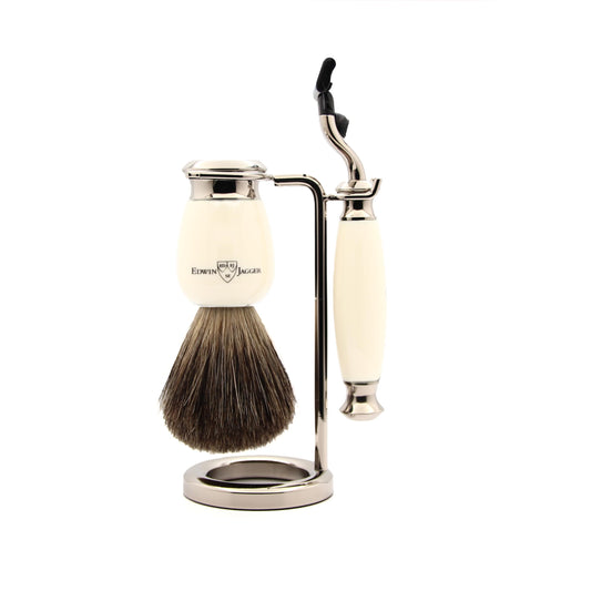 Edwin Jagger S81M587AMZ Imitation Ivory & Nickel Classic Shaving Set with Pure Badger Shaving Brush and Mach 3 Razor for Shaving Cream or Soap for Men Beauty and Personal Care Edwin Jagger