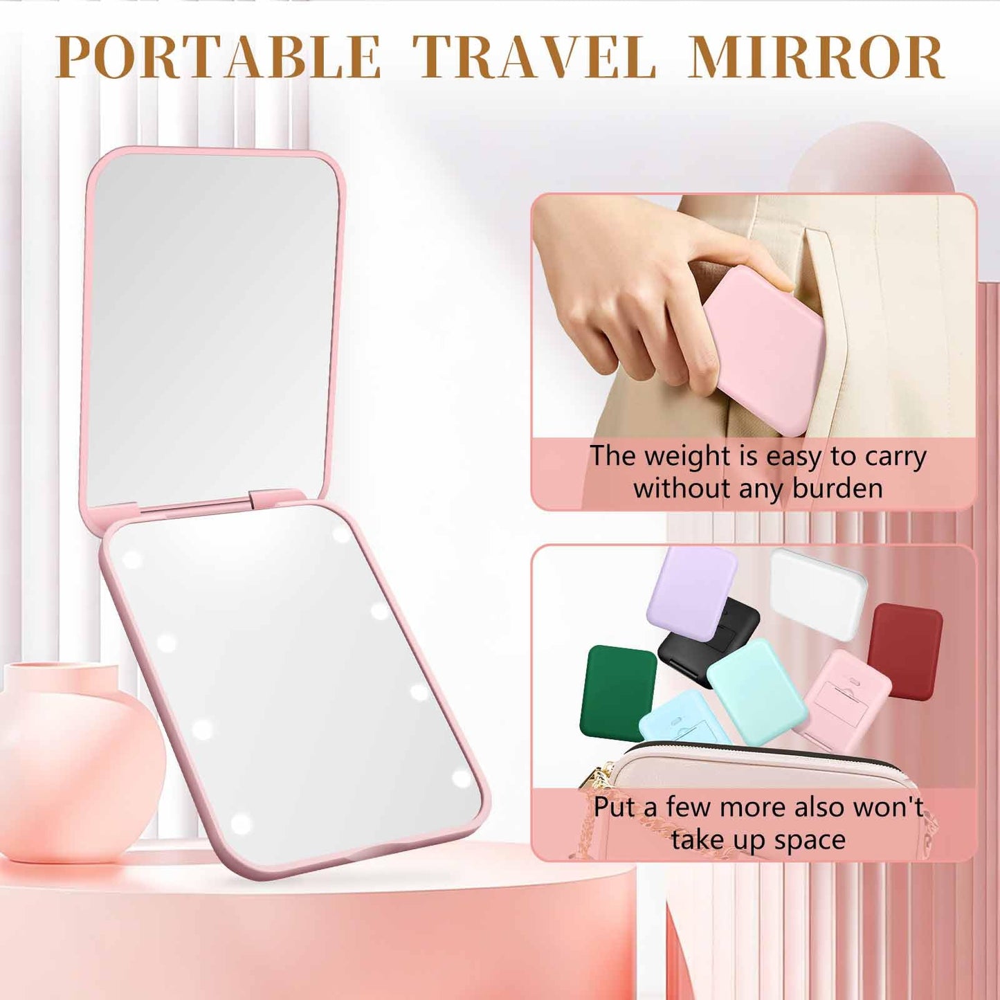 Kakuje Compact Mirror, 1X/3X Magnification LED Pocket Mirror with Nternal BIattery, Mini Mirror for Purse, Pocket,Travel and Present (Pink) Beauty and Personal Care Kakuje