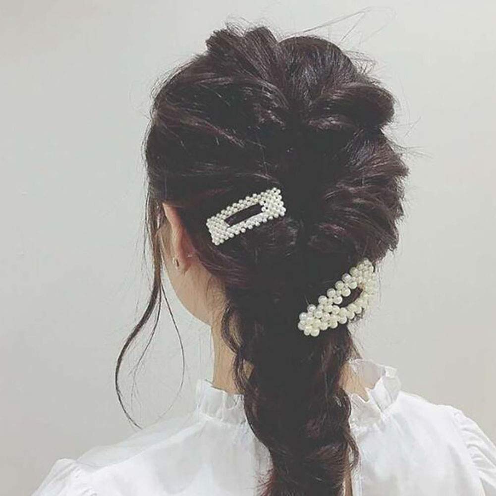 2PCS Sweet Imitation Pearl Hair Clips Hairpin Simple Fashion Alloy BB Hairgrip Hair Accessories for Women (Drop-shaped, Silver) Beauty & Personal Care Fodattm