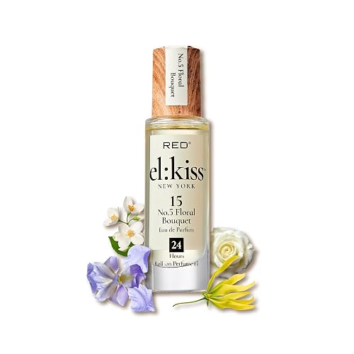 EL:KISS Roll On Perfume, No 5 Floral Bouquet, Eau de Parfum 12mL (.40 Fl Oz), Hydrating & Long-Lasting, Alcohol & Mineral Oil-Free, Infused Beauty & Personal Care EL:KISS