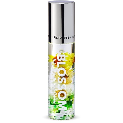Blossom Roll on Lip Gloss, Scented Clear High Shine Moisturizing Lip Oil, Non Sticky, Infused with Real Flowers, Made in USA, 0.2oz, Pineapple Beauty & Personal Care Blossom