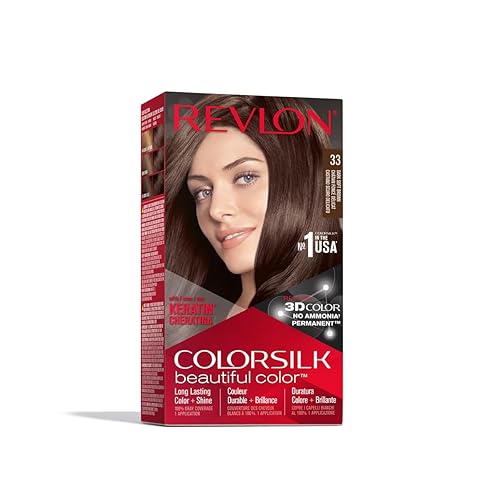 Permanent Hair Color by Revlon, Permanent Hair Dye, Colorsilk with 100% Gray Coverage, Ammonia-Free, Keratin and Amino Acids, 33 Dark Soft Brown, 4.4 Beauty & Personal Care REVLON