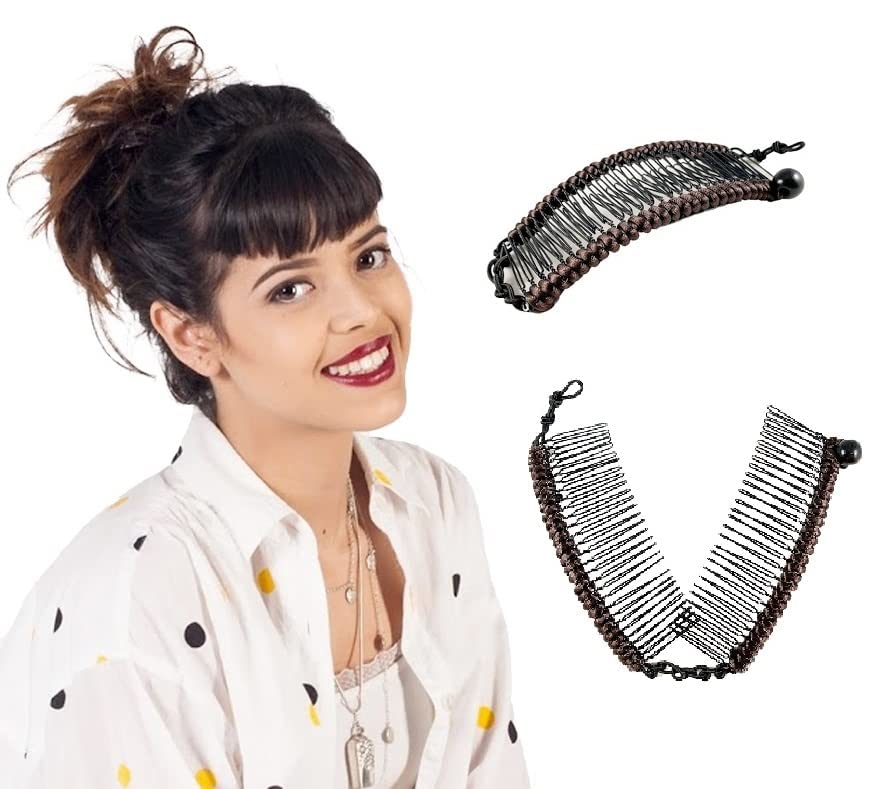 Hairzing Clip | Stretchy Banana Clips for Women - Snug & Comfortable Hair Holder for Thick, Thin and Curly Styles - All Day Hold (Medium, Brown) Beauty & Personal Care HairZing