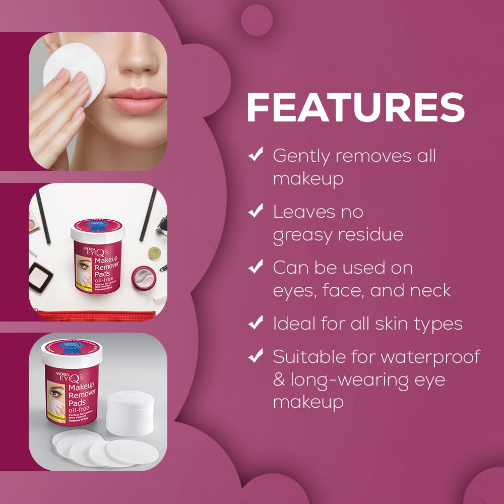 Andrea Eye Q's Oilfree Eye Makeup Remover Pads, 65 Count