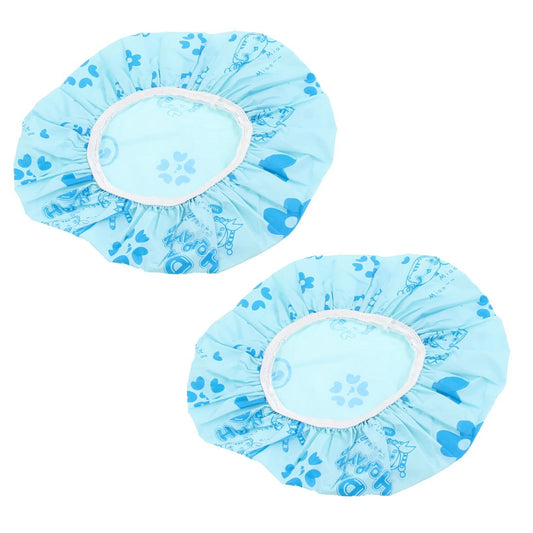 Ruilogod Light Blue Floral Cartoon Printed Hair Saloon Shower Bath Cap 2 Pcs (id: 6a6 84b 12c 7e5 bfa Beauty and Personal Care Ruilogod