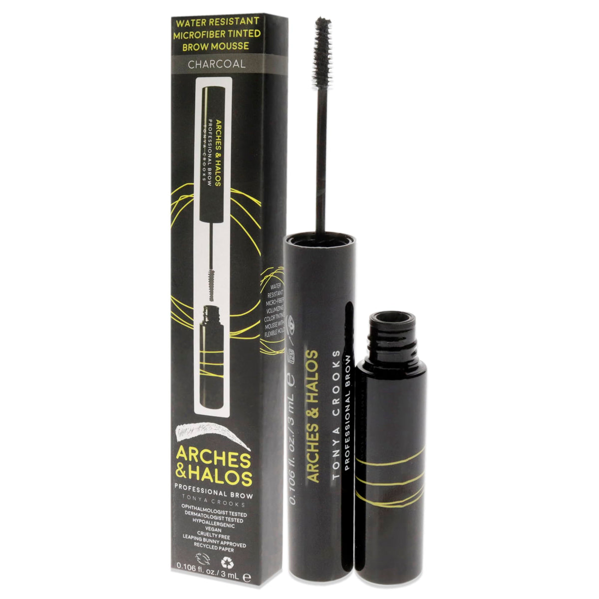 Arches and Halos Microfiber Tinted Brow Mousse - Richly Pigmented Eyebrow Shaper - Water Resistant Filler Pen - Vegan - Charcoal - 0.11 oz