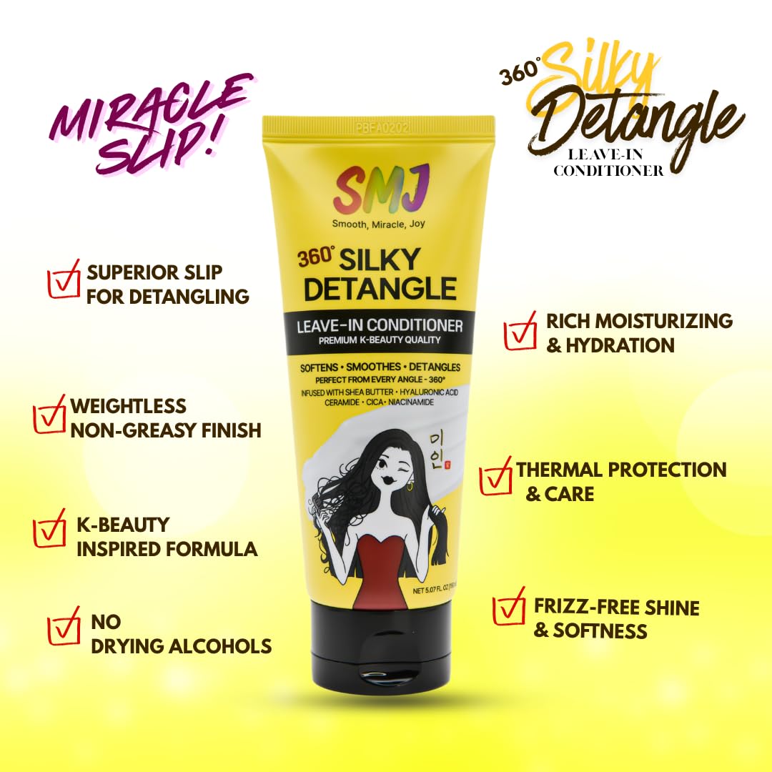 SMJ 360° SILKY DETANGLE LEAVE-IN CONDITIONER - Easy Slip & Detangling | Moisture & Frizz Control | For Braids, Natural & Synthetic Hair | Lightweight Beauty & Personal Care SMJ