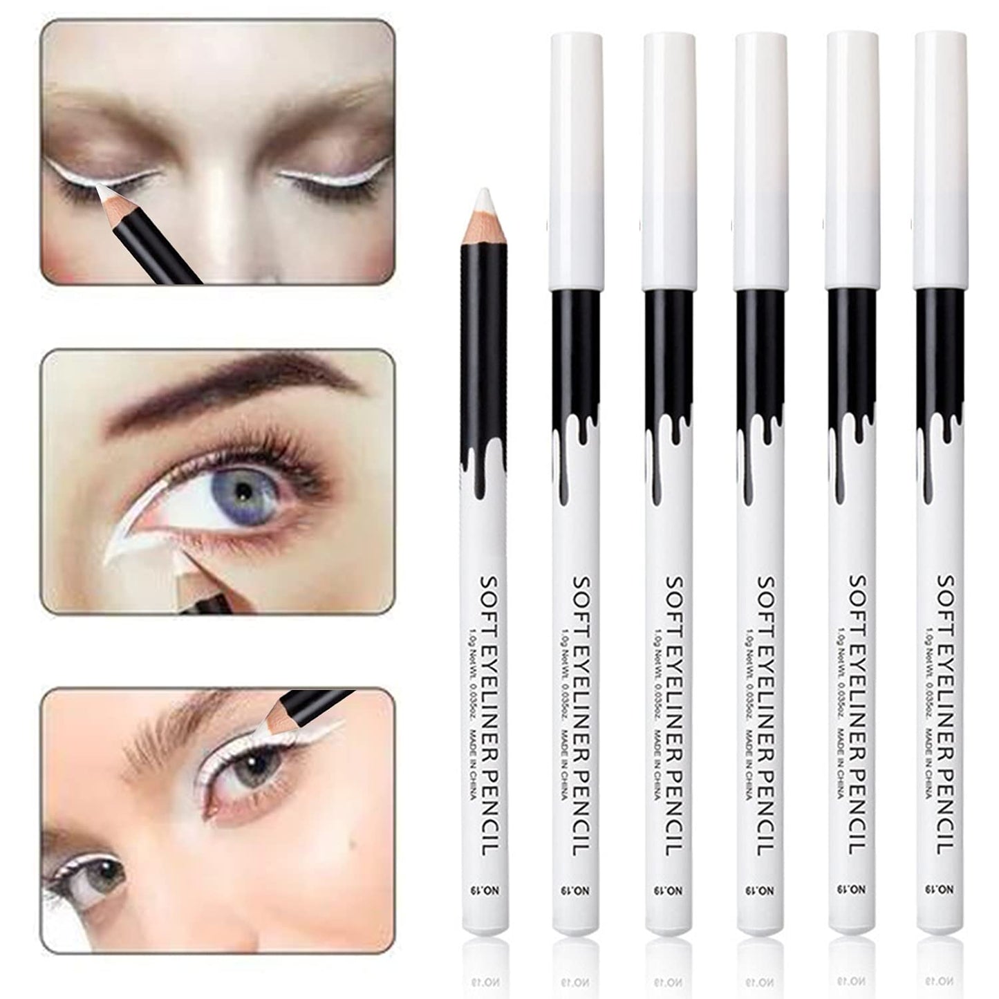 KAIQIKAIXI 6 White Eyeliner Pencils Professional Use as Highlighter, Soft, Waterproof, Long-Lasting Eyeshadow, Eye Brightener,Eye Shadow Pencil, Lip Beauty & Personal Care KAIQIKAIXI