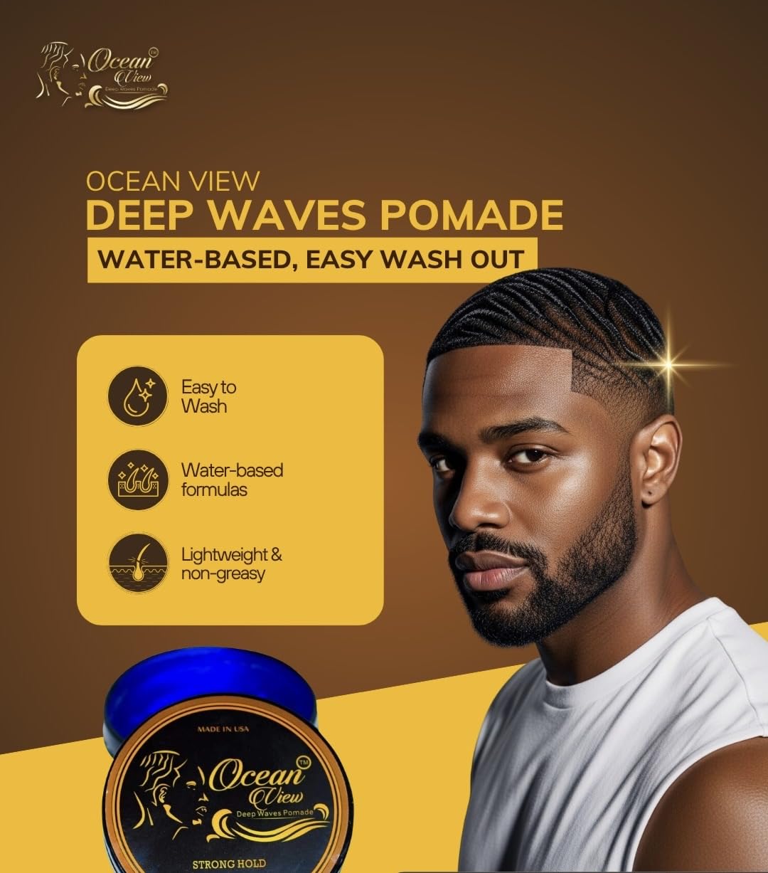 OCEAN VIEW DEEP WAVES POMADE- Water-Based Hair Cream for 360 Wave Training and Wolfing- Silky Smooth Application and Styling, Strong Hold, Easy Wash Beauty & Personal Care OCEAN VIEW DEEP WAVES POMADE