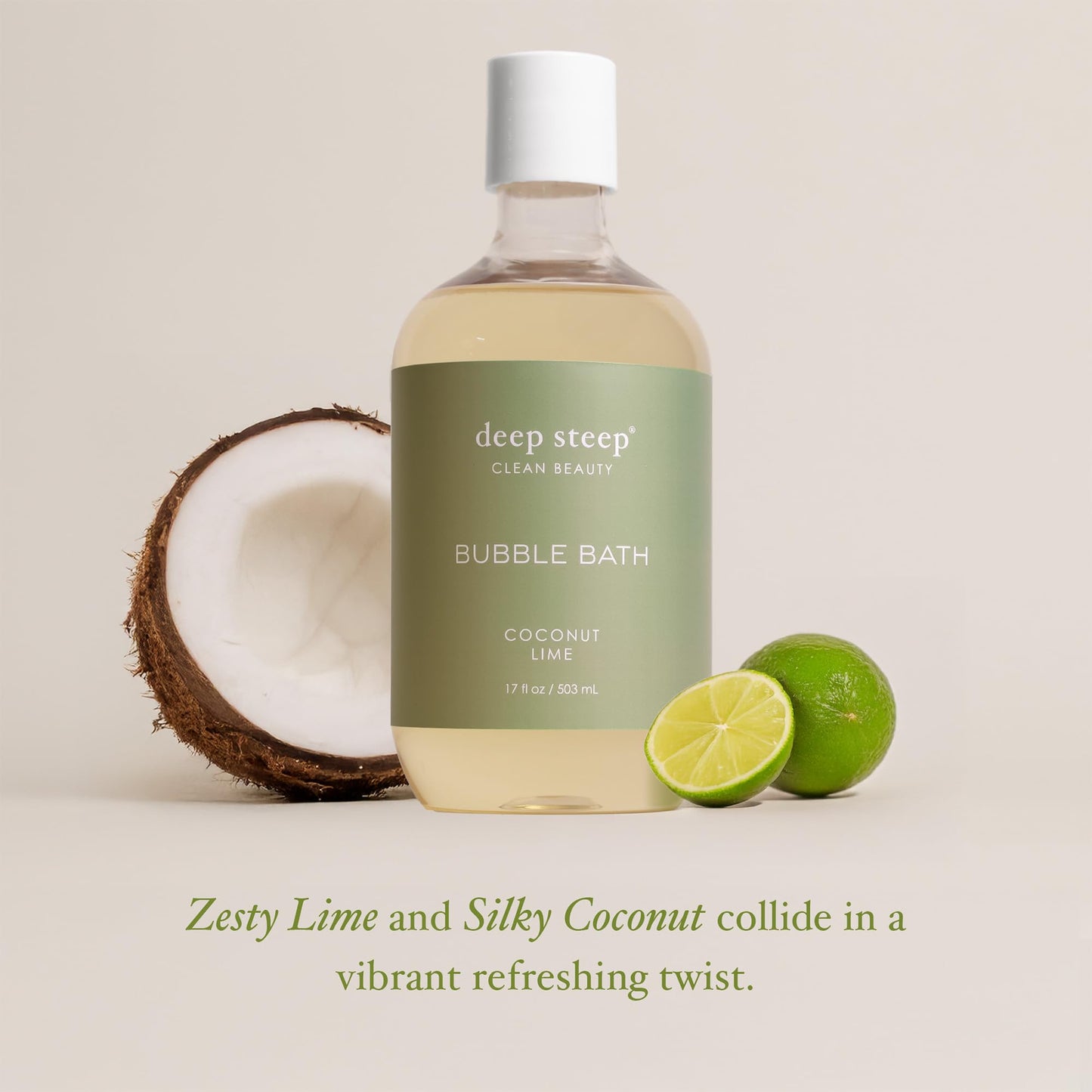 Deep Steep Coconut Lime Bubble Bath for Women, Hypoallergenic, Clinically Tested, Clean Formula for Sensitive Skin, Sulfate-Free, 17 fl oz Bottle Beauty and Personal Care Deep Steep