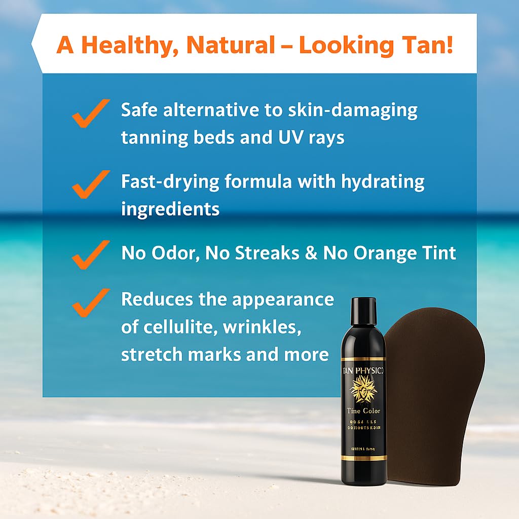 Tan Physics Sunless Tanner 8oz (Pack of 2) with Tanning Mitt - Self Tanning Lotion - Instant Tan Lotion for Face & Body - Natural Self Tanner for a Beauty & Personal Care Tan Physics