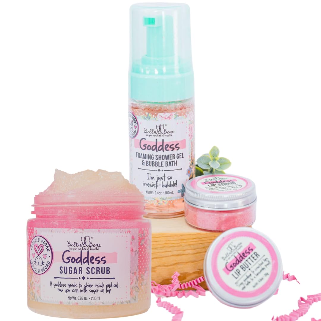 Spa Gift Set for Women - Bella & Bear Goddess Bath & Body Gift Set with Body Scrub, Shower Gel, Bubble Bath & Lip Care - Vegan Self Care Gift Beauty and Personal Care Bella and Bear