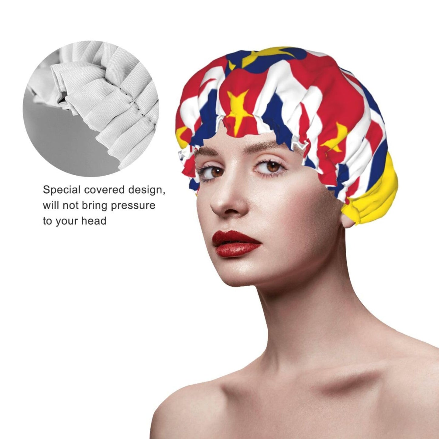 Niue Flag Prints Shower Cap Double Layer Lined Waterproof Bathing Shower Hat Beauty and Personal Care Hayyett