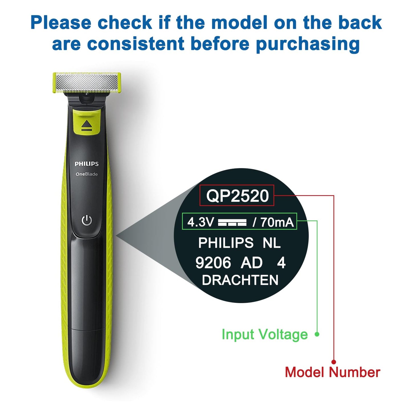 4.3V Charger for Philips Norelco One Blade Shaver A00390 QP2520 QP2521 QP2522 QP2515 MG3720 MG3740 MG5700 QG3330 QT4000 Beauty and Personal Care Meliya