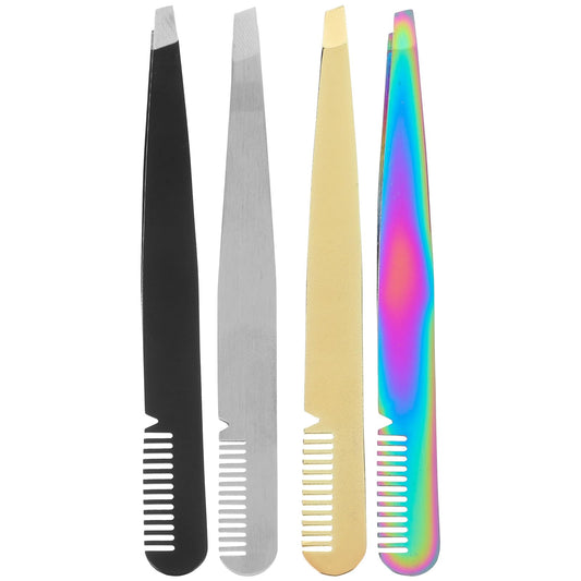 Facial Hair Tweezers Eyebrow Tweezers Slanted, Eyebrow Tweezers with Comb Stainless Steel Slanted Tip Tweezers Precision Tweezers Set Small Tweezers Beauty and Personal Care Beaupretty