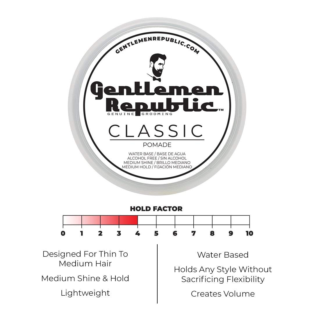 Gentlemen Republic Classic Pomade for Men - Water Based Pomade for Medium Hold & Shine, Premium Mens Hair Styling Products with No Beeswax - Ideal Beauty & Personal Care Gentlemen Republic