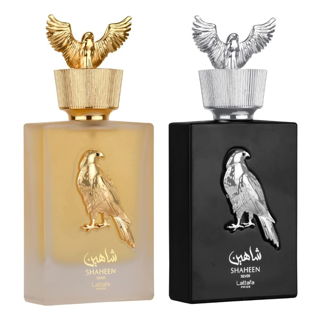 Lattafa Perfumes Pride Shaheen for Unisex 2 Piece Eau de Parfum Gift Set (Gold + Silver) 3.4 Ounce/100 ml each Beauty & Personal Care Lattafa