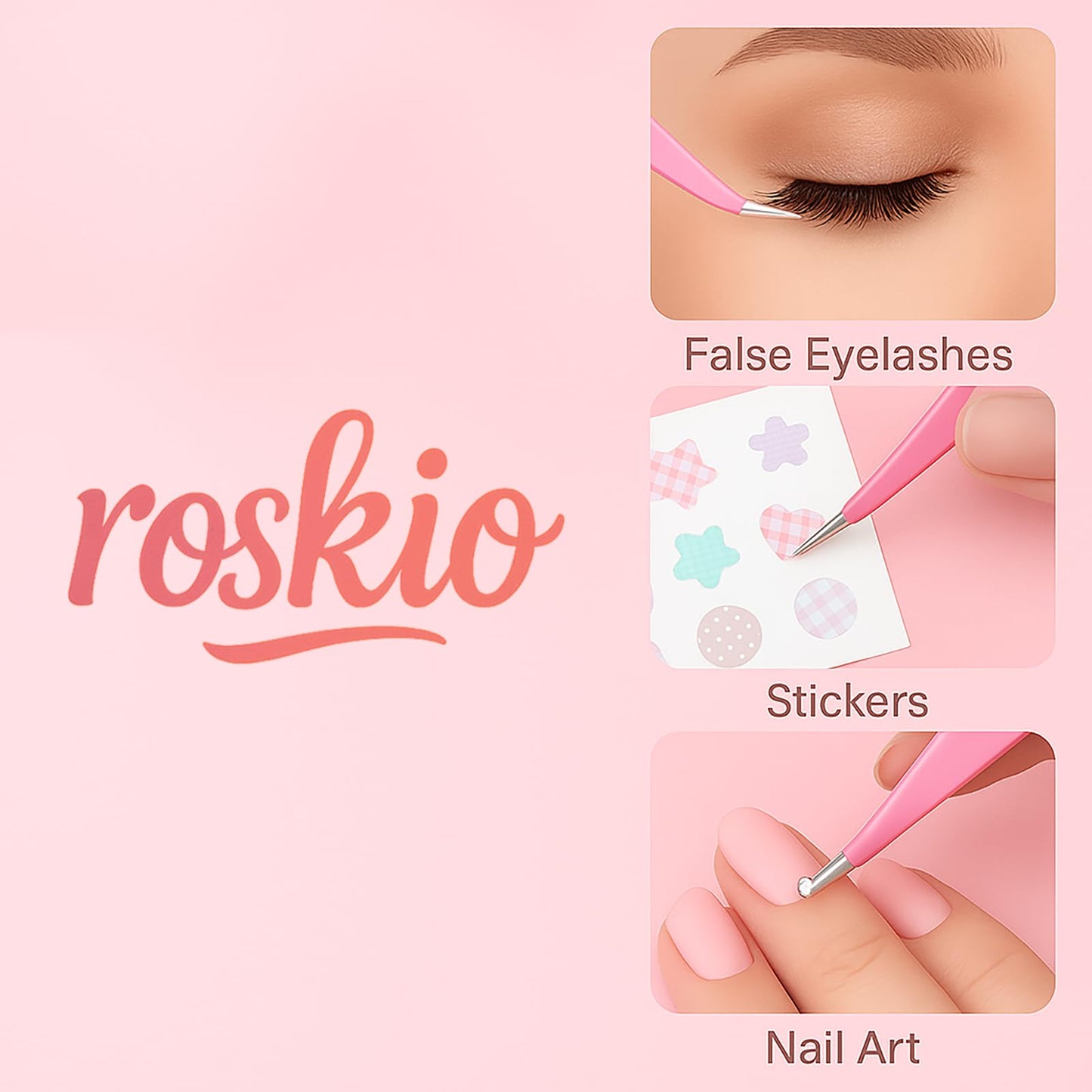 Roskio Nail Tweezer, 2pcs Stainless Steel Straight & Curved Nail Art Tweezers for Stickers, Rhinestone, Eyelash Extension, Nail Stickers, Cuticle Beauty & Personal Care ROSKIO