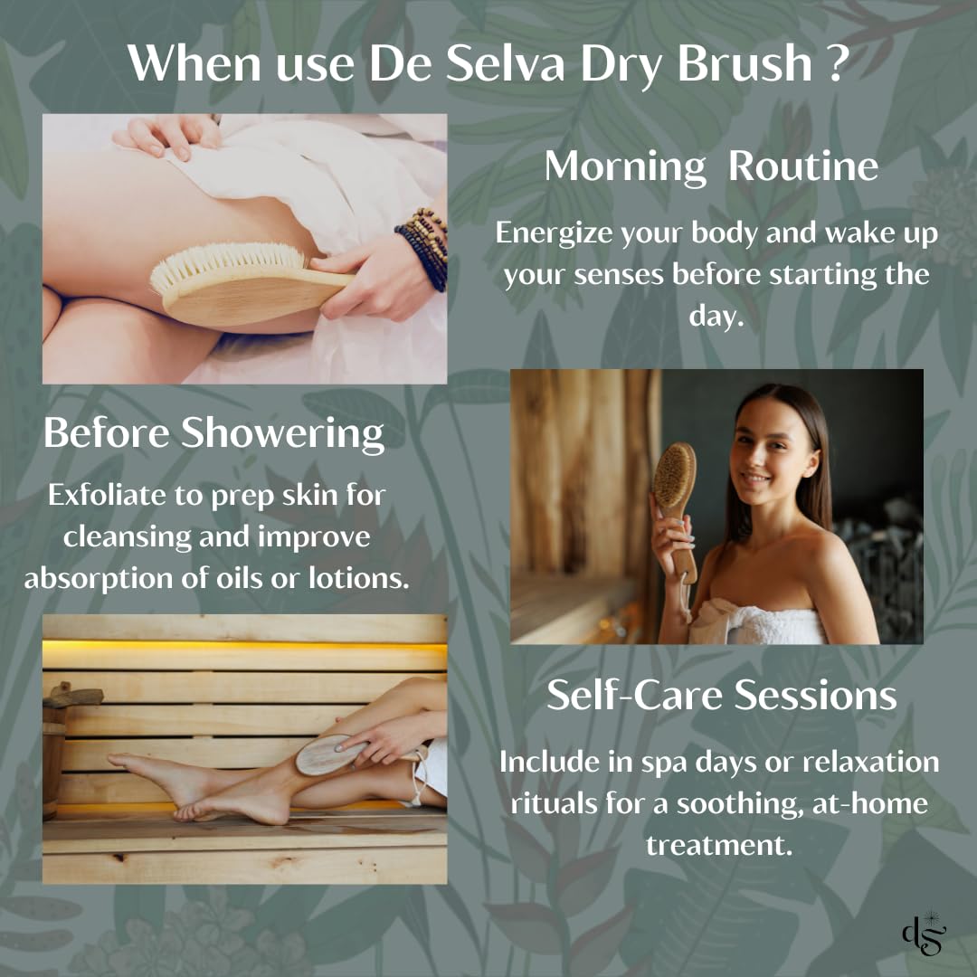 Dry Brush for body with Natural Boar Bristle & Bamboo Handle. Dry Body Brush for Lymphatic Drainage, Cellulite, Dead Skin. For Circulation & Smooth Beauty and Personal Care DeSelva