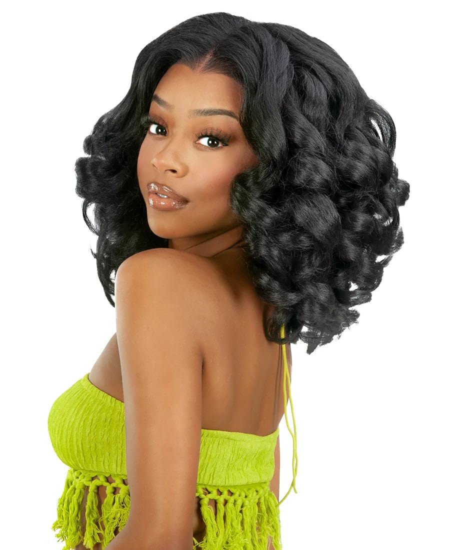 Chade Fashions Medium Length Curly Style Synthetic Hair Wigs - MAGIC LACE HEART HAIRLINE 05 (1B)