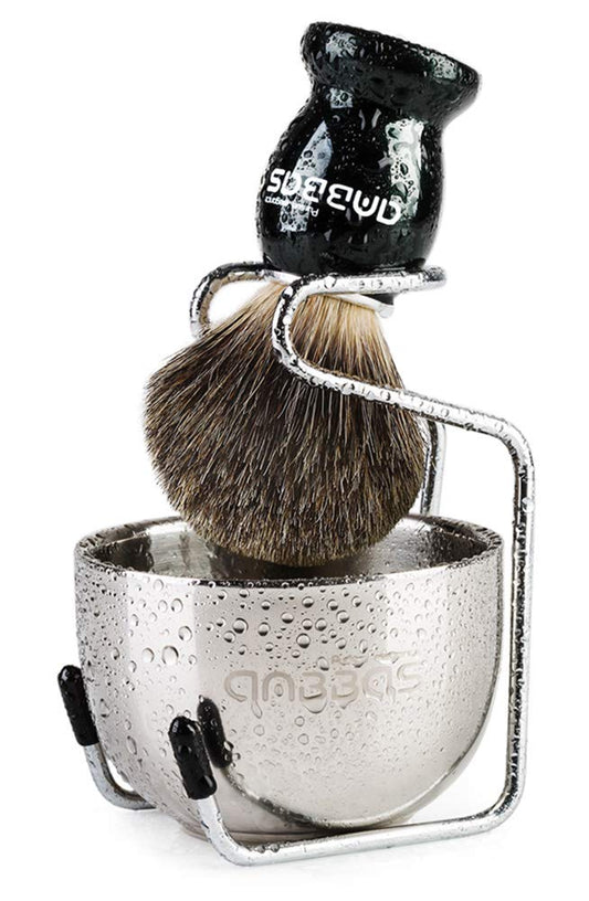 Anbbas Pure Badger Shaving Brush with Wood Handle,Stainless Steel Shaving Stand and Soap Bowl Perfect for Men Wet Shave Beauty and Personal Care Anbbas
