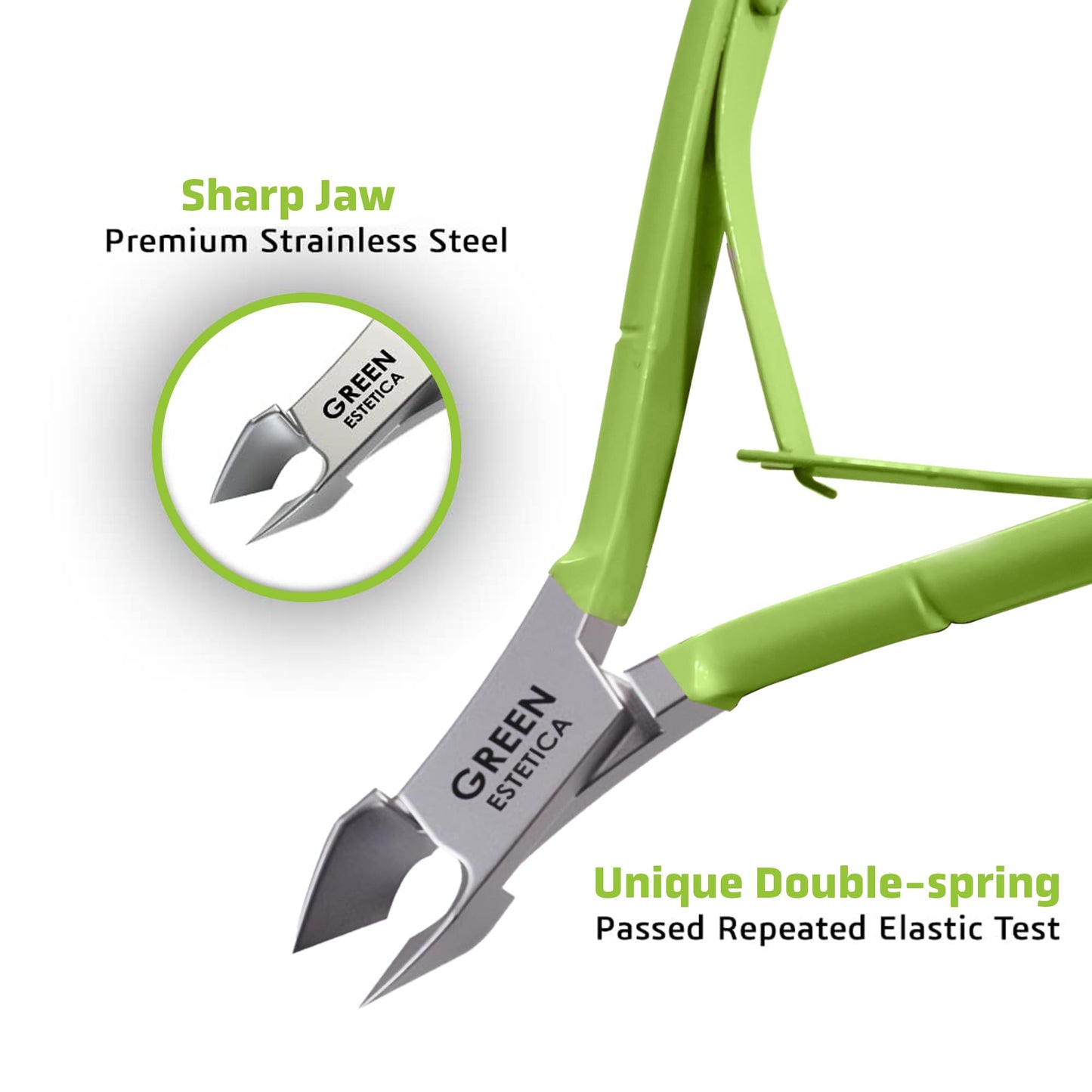 Professional Cuticle Trimmer Nail Cuticle Cutter Stainless Steel Cuticle Nippers with Sharp Blades Double Spring Manicure Tools for Nail Care Pedicure Beauty and Personal Care GREEN ESTETICA