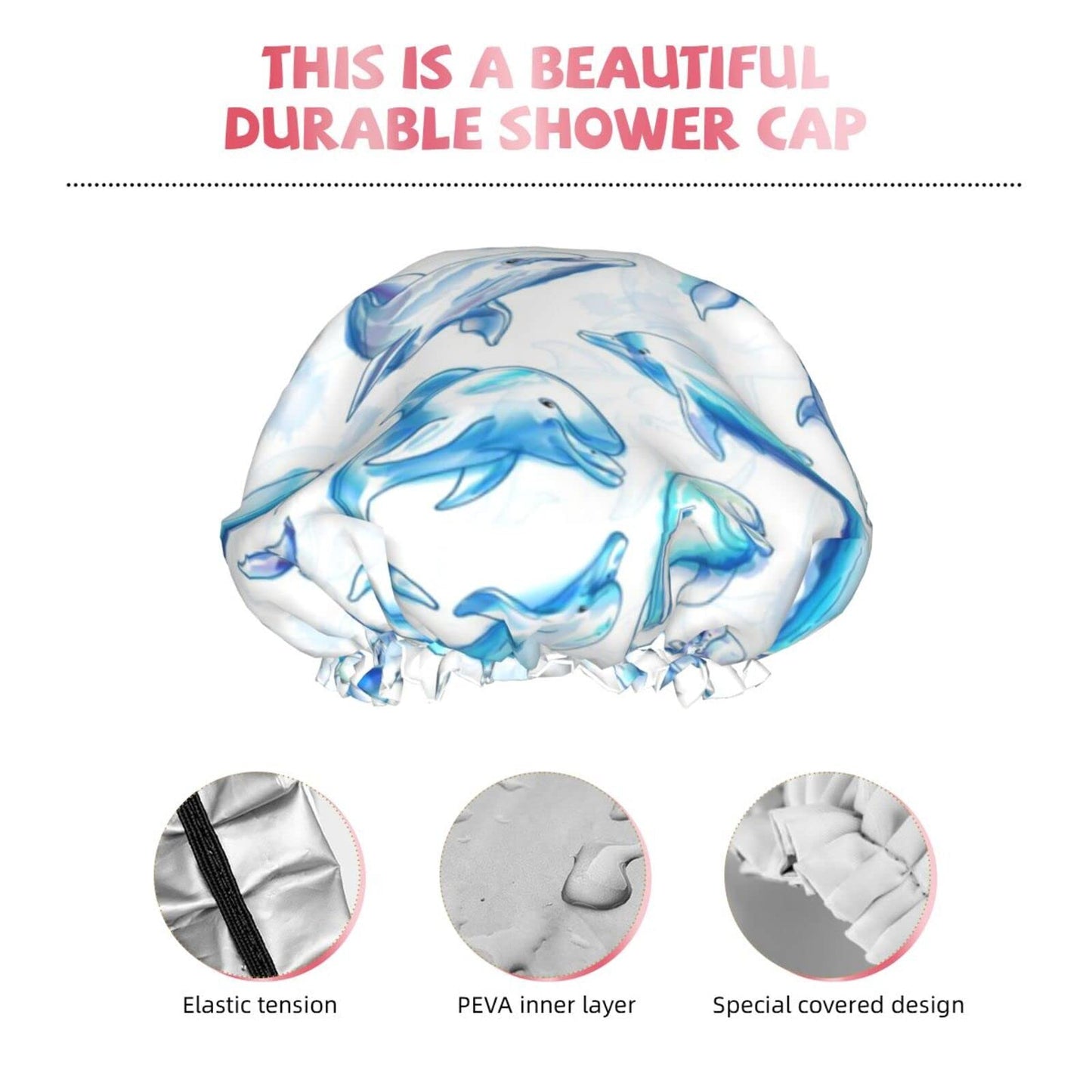 Dolphin Shower Cap Reusable Bath Hair Cap Double Layer Waterproof Bathing Shower Hat for Ladies, Men, Kids, Spa or Salon Beauty and Personal Care BONDIJ