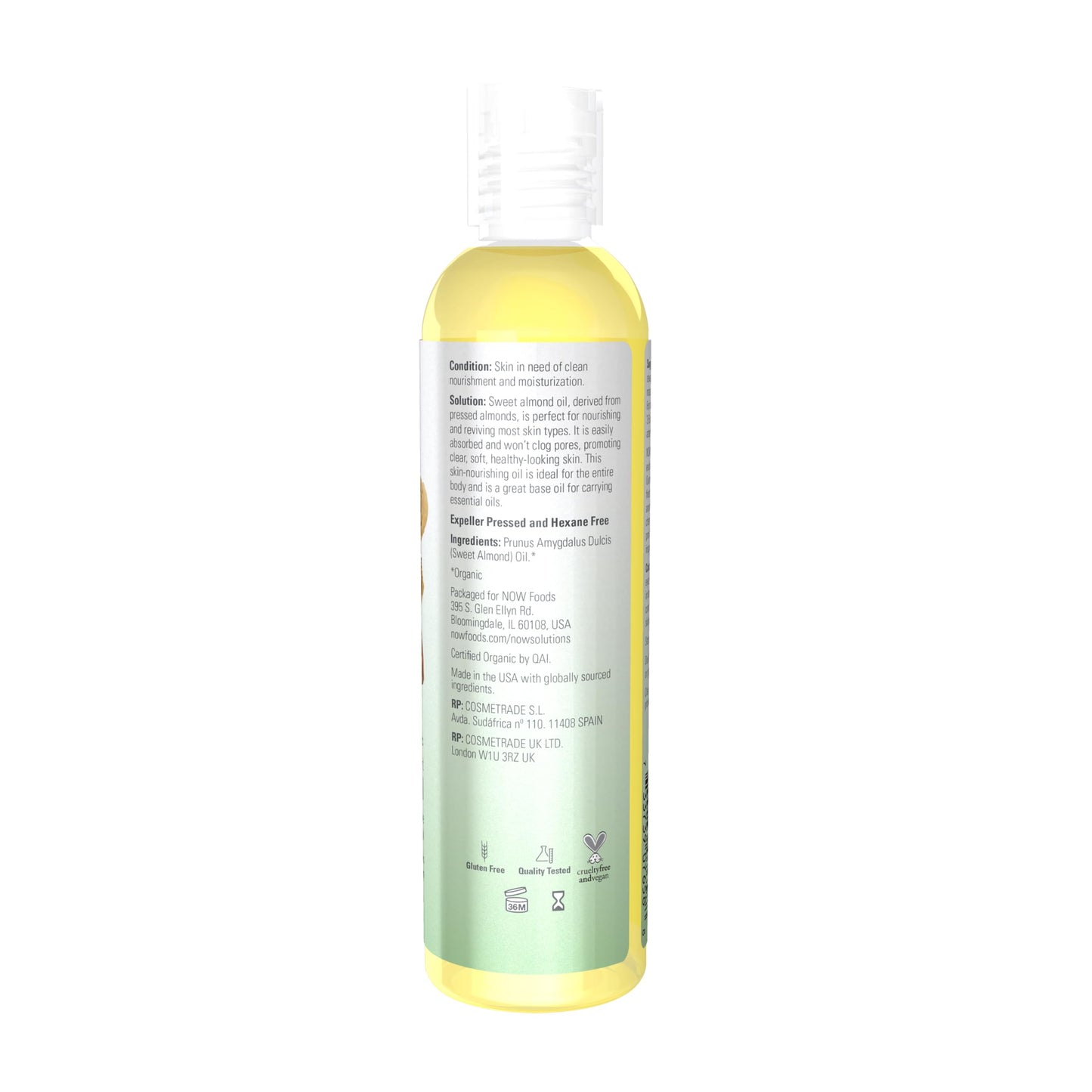 NOW Foods Solutions, Organic Sweet Almond Oil, 100% Pure Moisturizing Oil, Promotes Healthy-Looking Skin, Unscented Oil, 8-Ounce Beauty & Personal Care NOW Foods