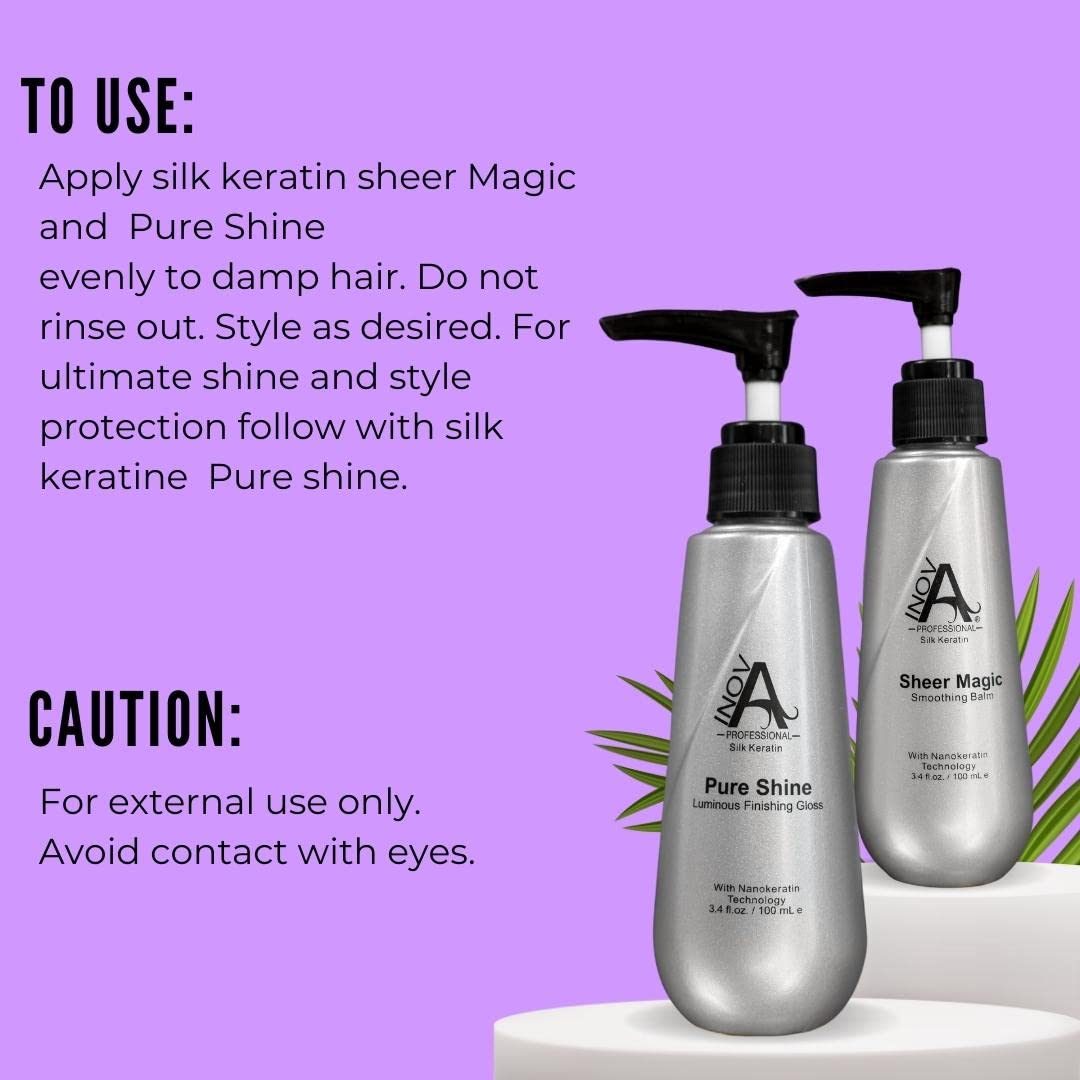 Inova Professional Silk Keratin - Smooth & Shine Set - Sheer Magic Smoothing Balm & Pure Shine Luminous Finishing Gloss, (3.4 Oz Set), white Beauty & Personal Care Inova Professional