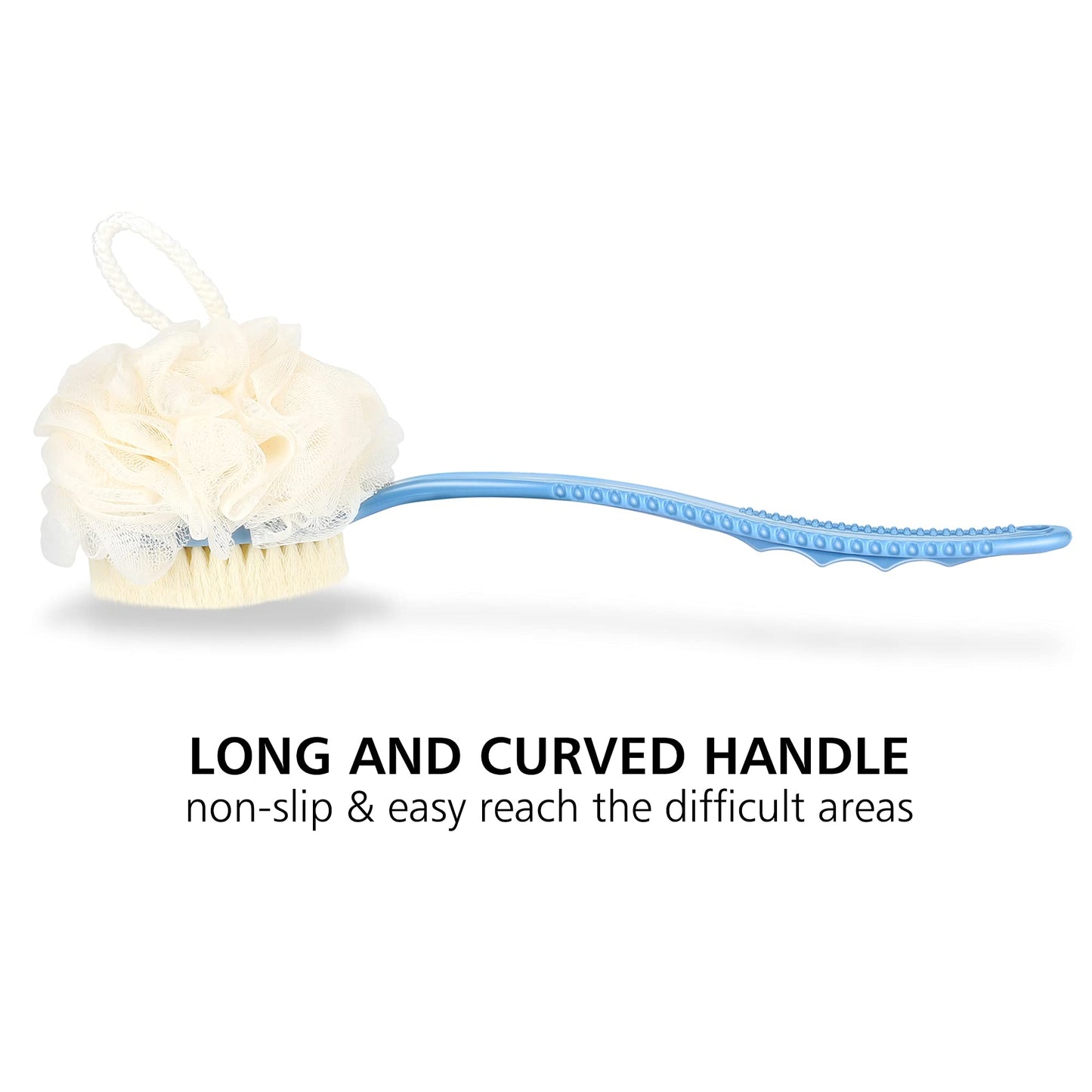 Shower Body Brush with Bristles and Loofah,Back Scrubber Bath Mesh Sponge with Curved Long Handle for Skin Exfoliating Bath, Massage Bristles Suitable Beauty & Personal Care HONOMA