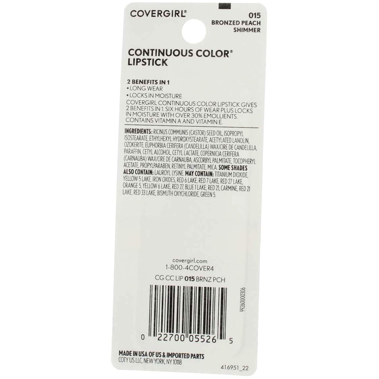 CoverGirl Continuous Color Lipstick, Bronzed Peach [015], 0.13 (Pack of 4) Beauty & Personal Care COVERGIRL