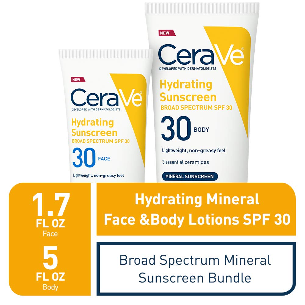 Cerave Sunscreen Bundle SPF 30 | Contains Mineral Sunscreen for Face SPF 30, 2.5 Ounce, and Mineral Body Sunscreen SPF 30, 5 Ounce 1 ea Beauty & Personal Care CeraVe