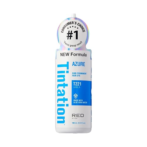 Red by Kiss Tintation Semi-Permanent Hair Color, Aloe Vera Water Based, Argan Oil, Olive Oil, Collagen & Keratin, Long-Lasting Color Dye (Azure, 5 Fl Beauty & Personal Care Red By Kiss