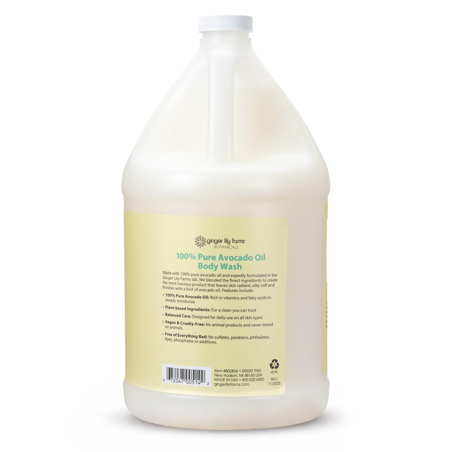 Ginger Lily Farms Botanicals 100% Pure Avocado Oil Body Wash for All Skin Types, 100% Vegan & Cruelty-Free, 1 Gallon (128 Fl Oz) Refill Beauty & Personal Care Ginger Lily Farms
