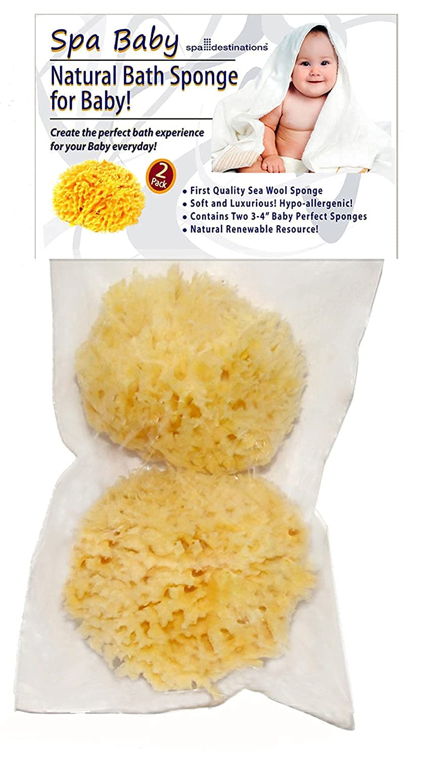 Spa Baby Natural Bath Sponge Spa Destinations. Ultra Soft Premium Sea Wool Sponge, Biodegradable, Bath Accessories Baby and Kids, Infant Bath. Two (2) Beauty and Personal Care Spa Destinations