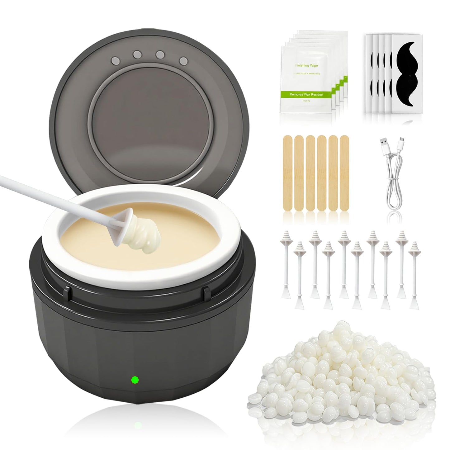Professional Men's Nose Waxing Set, USB-C Electric Hard Wax Melter with Removable Silicone Pot, 50g Beads & 10 Sticks for Nose, Ear & Eyebrow Facial Beauty and Personal Care Wokyo