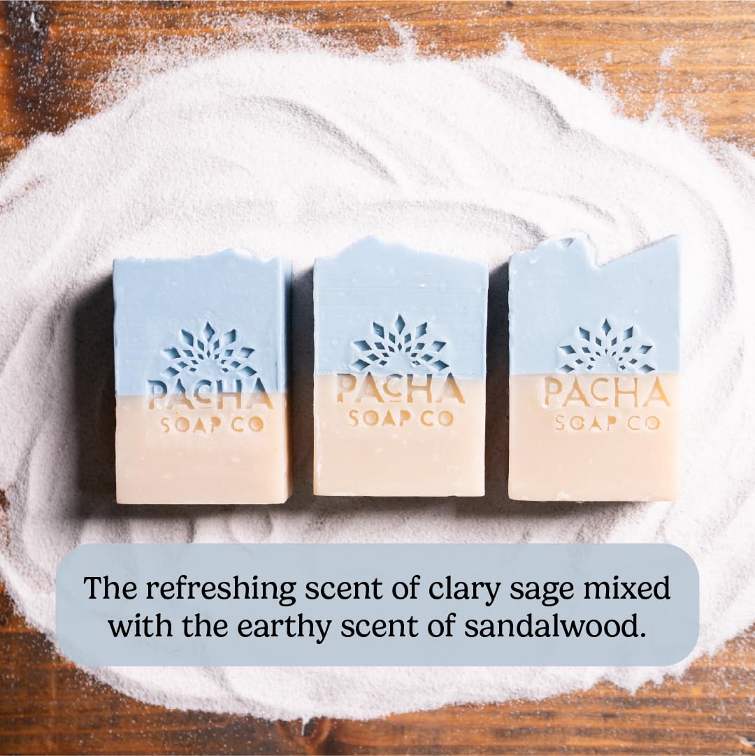 Pacha Soap Co. Sand & Sea Bar Soap - Clary Sage & Sandalwood Scent, Exfoliating & Hydrating, Artisan Face Wash, Hand Cleanser & Body Wash Beauty & Personal Care Pacha Soap Co