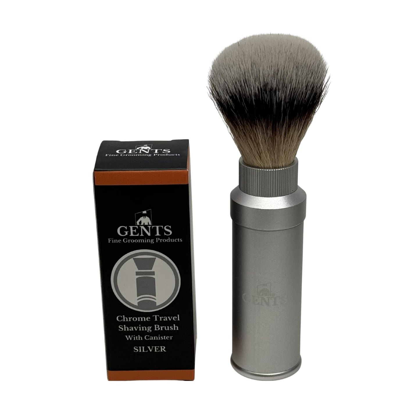 GENTS Travel Shaving Brush with Collapsible Canister - Synthetic Bristles, Compact Portable Wet Shaving Brush for Men, Chrome-Style Travel Grooming Beauty and Personal Care G.B.S
