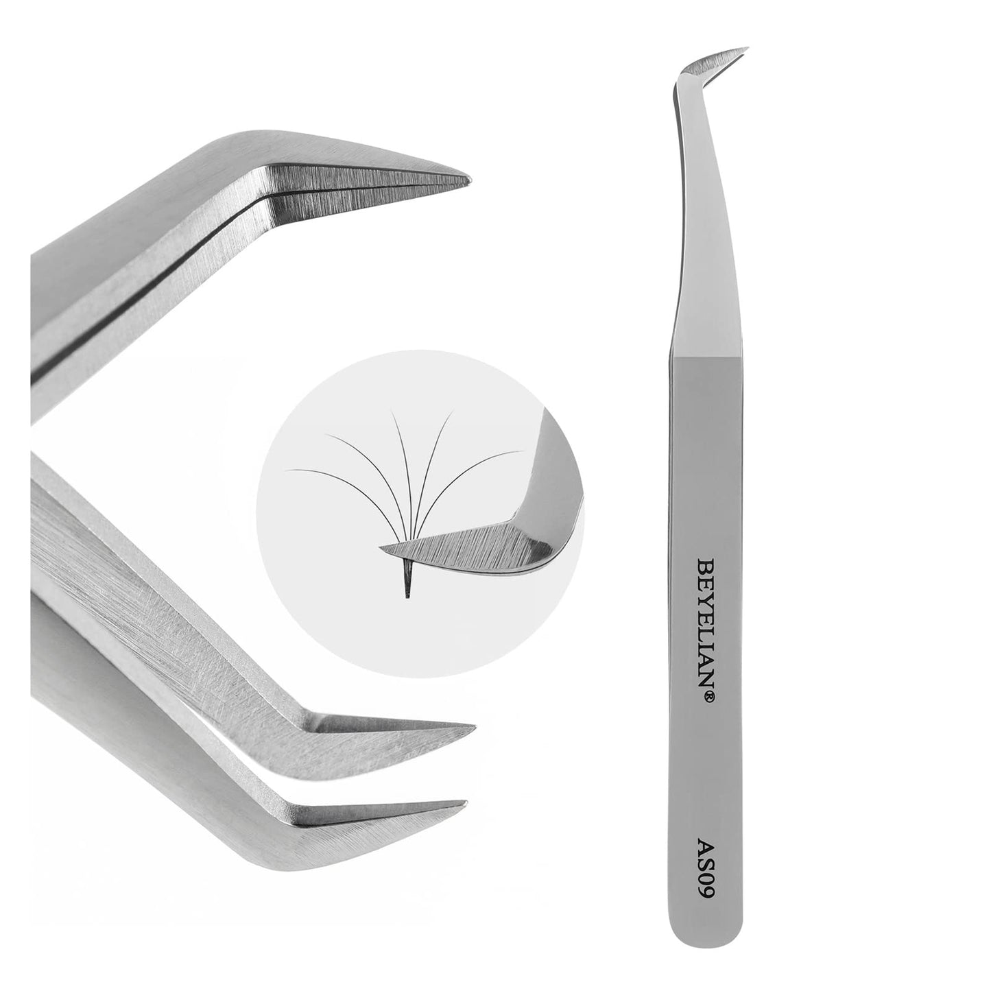 Volume Lash Tweezers Beyelian Lash Tweezers for Eyelash Extensions, Curved L High Precision Tip for Mega Fans, Stainless Steel AS09 Silver. Beauty & Personal Care BEYELIAN