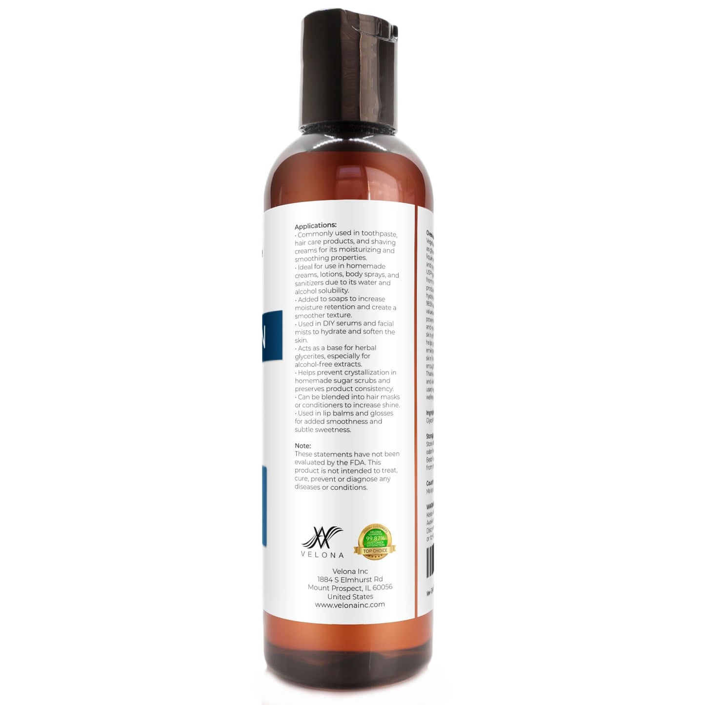 velona Glycerin Vegetable USP Grade 4 fl oz | 100% Pure and Natural Carrier Oil | Hair and Face Moisturizer for Dry Skin, Bubble Bath, Glycerin Soap Beauty & Personal Care velona