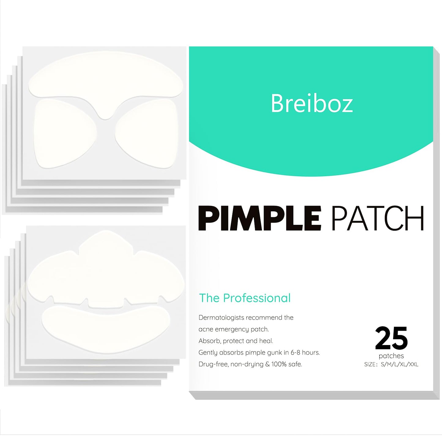 Full Face Pimple Patches (5 Pack, 25 Patches),XL Hydrocolloid Acne Patches for Whole Face,Nose,Chin,Forehead,Cheeks w/Tea Tree Oil&Salicylic Beauty & Personal Care Breiboz